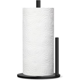 Black Countertop Paper Towel Holder With Weighted Base, Freestanding Kitchen Roll Dispenser For Home And Kitchen