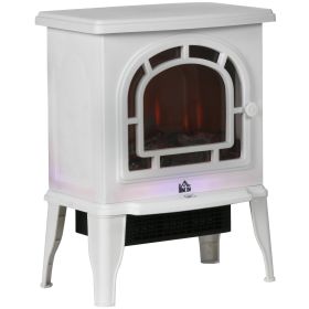 HOMCOM Electric Fireplace Stove, Freestanding Fireplace Heater with Realistic LED Flame, Overheat Protection, 750W/1500W, White