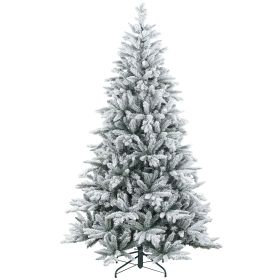 HOMCOM 7ft Artificial Flocked Christmas Tree with Snow Tips, Easy Assembly, Hinged Xmas Tree for Home Office Holiday