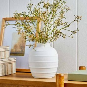 Textured Ribbed Ceramic Vase 8 White