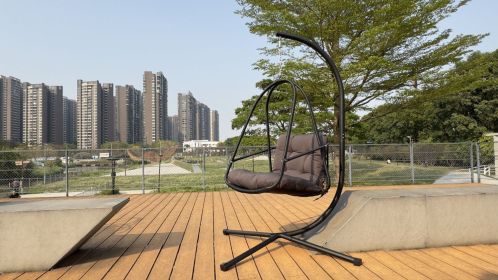 Swing Egg Chair with Stand Indoor Outdoor Wicker Rattan Patio Basket Hanging Chair with C Type bracket , with cushion and pillow