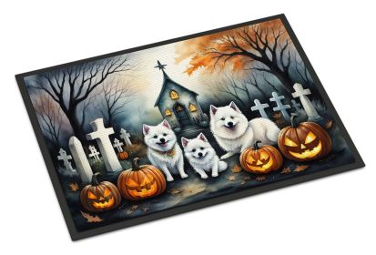NEW American Eskimo Spooky Halloween Doormat Front Door Mat Indoor Outdoor Rugs for Entryway, Non Slip Washable Low Pile, 18H X 27W