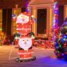 LED Double Santa Yard Christmas Decoration with String Lights and Stakes