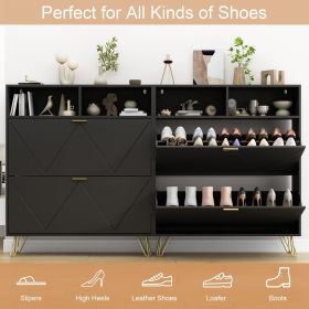 Large Shoe Cabinet with 2 Flip Drawers, Shoe Storage Cabinet for Entryway Slim, Hidden Shoe Storage with Open Shelf