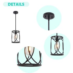 1 Light Industrial Pendant Light Modern Black Cage Kitchen Island Chandelier Hanging Lighting Fixture Indoor Metal Mini Ceiling Lamp for Dining R