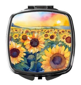 Kansas Sunflowers in Watercolor Compact Mirror Decorative Travel Makeup Mirror for Women Girls Gifts Pocket Makeup Mirror Folding Handheld