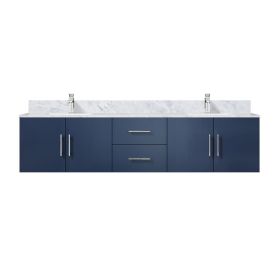 Navy Blue Double Bath Vanity 80 in. W x 22 in. D, Carrara Marble Top, and Faucet Set
