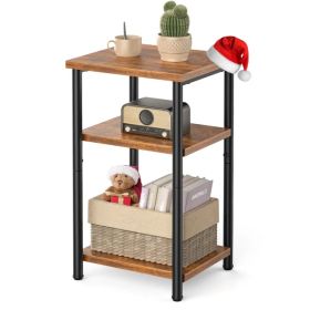 3 layer coffee table with adjustable height, small bedside table, storage shelf, suitable for bedroom, living room, office space saving (Option: Brown/1P)