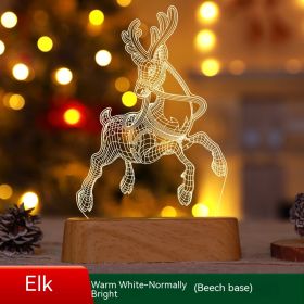 Christmas Decoration 3D Lamp Acrylic LED Night Lights New Year Valentines Day Christmas Kids Gift Christmas Ornaments (Option: Elk Wood Grain Bottom-Warm White)