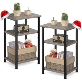3 layer coffee table with adjustable height, small bedside table, storage shelf, suitable for bedroom, living room, office space saving (Option: Grey/2P)