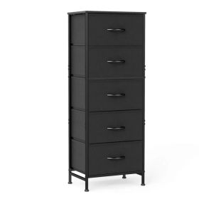 48IN Dresser For Bedroom With 5 Fabric Drawers Nightstand Wardrobe Steel Frame Closet For Clothes Storage Cabinet Furniture (Option: Black)