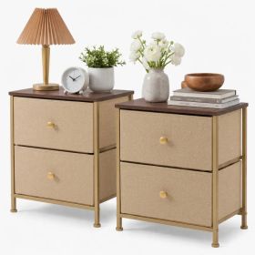 Double drawer bedside table - suitable for bedrooms and living rooms, 20 inches high (Option: Khaki/2p)
