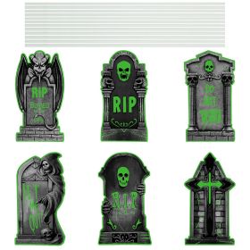 6Pcs Skull Or 6Pcs Tomb Or 5Pcs Black Cat Halloween Yard Sign Decorations  Glow In The Dark For Haunted House Garden Yard And Scary Theme Party (Option: Tombstone)