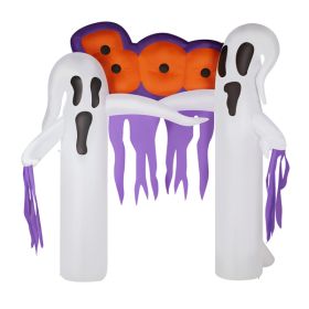9.8ft White Ghost Arch 3 LED Lights And 2 Colorful Light Plates Halloween Inflatable Decoration (Color: White)