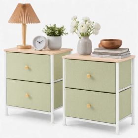 Double drawer bedside table - suitable for bedrooms and living rooms, 20 inches high (Option: light green/2p)