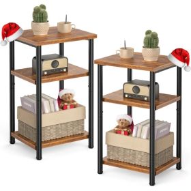 3 layer coffee table with adjustable height, small bedside table, storage shelf, suitable for bedroom, living room, office space saving (Option: Brown/2P)